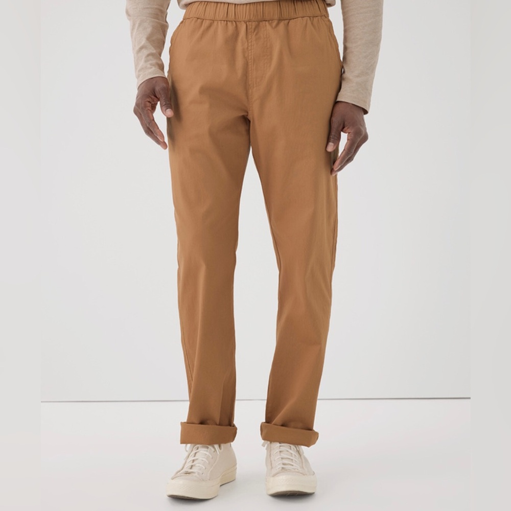 Pact Orange Tan Organic Cotton Twill Pull On Pants Men Size M Sustainable Preppy